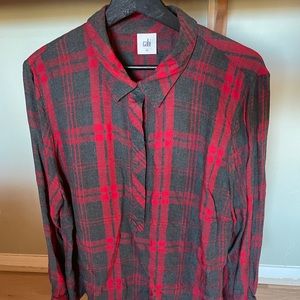 Cabi Red and Grey Plaid Button Down